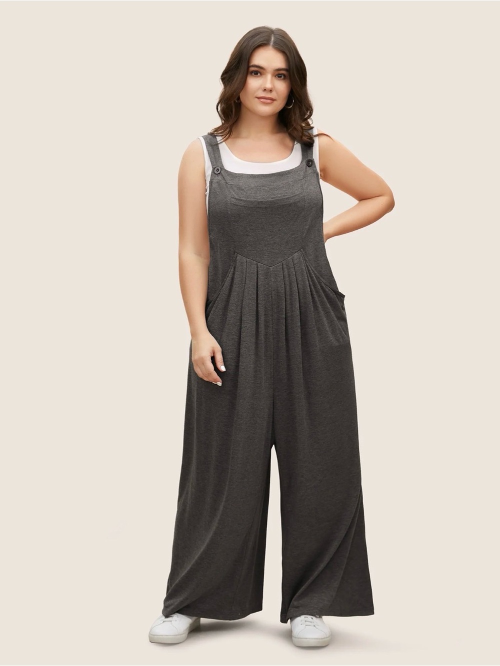 Women's Gray Sleeveless Romper with Pockets